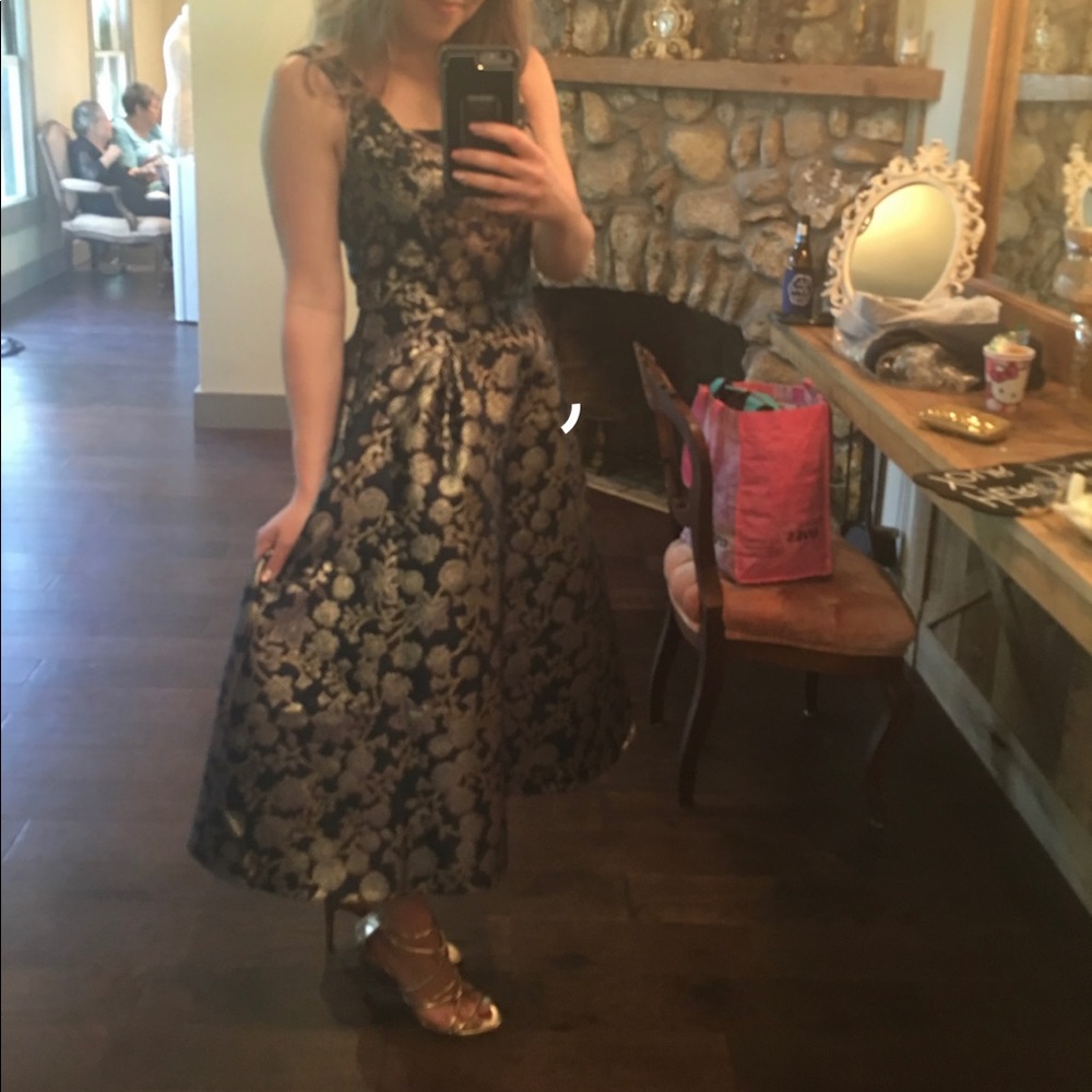 Gold and navy midi dress